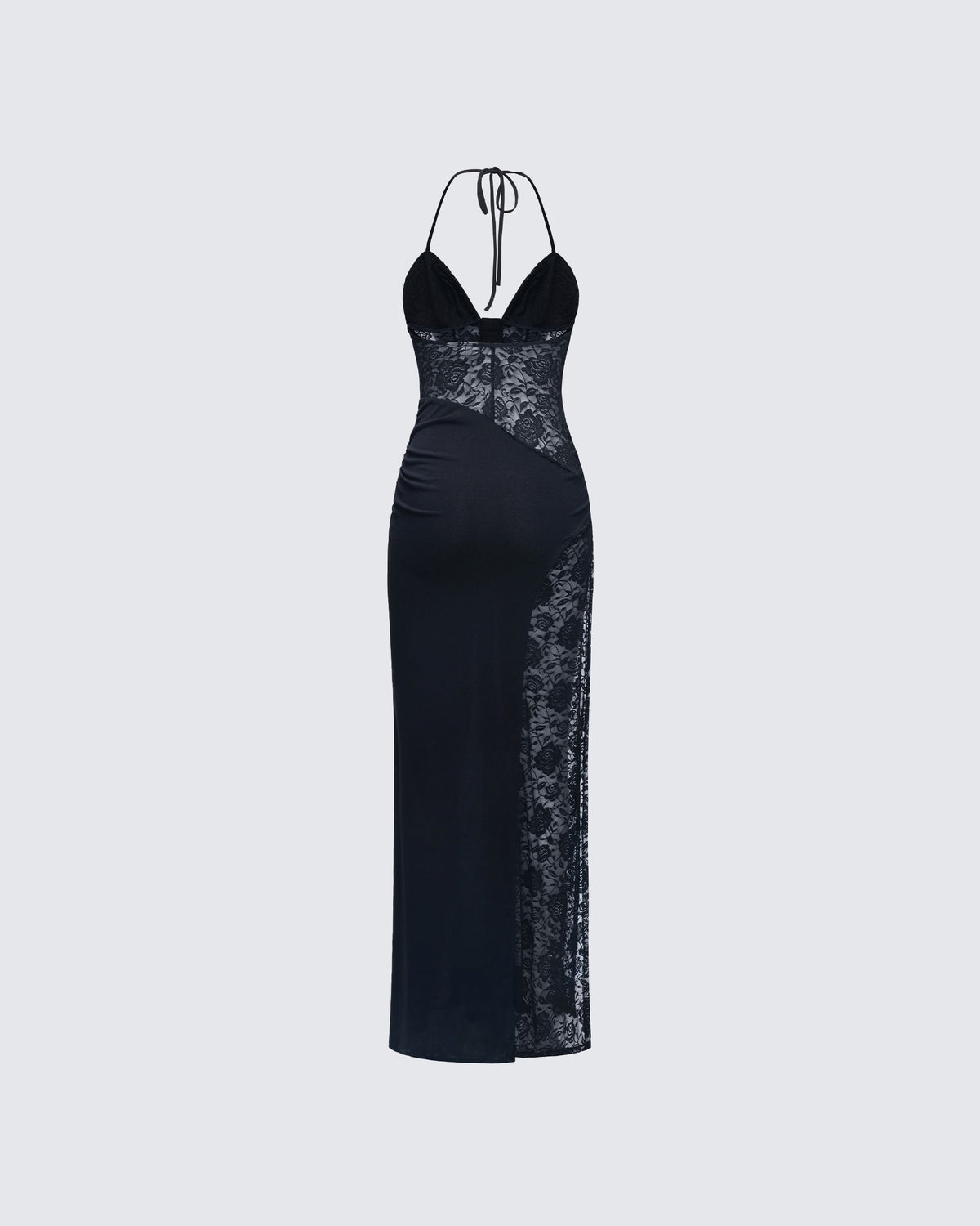 Vestido Longo Brookes Preto de Renda e Crepe