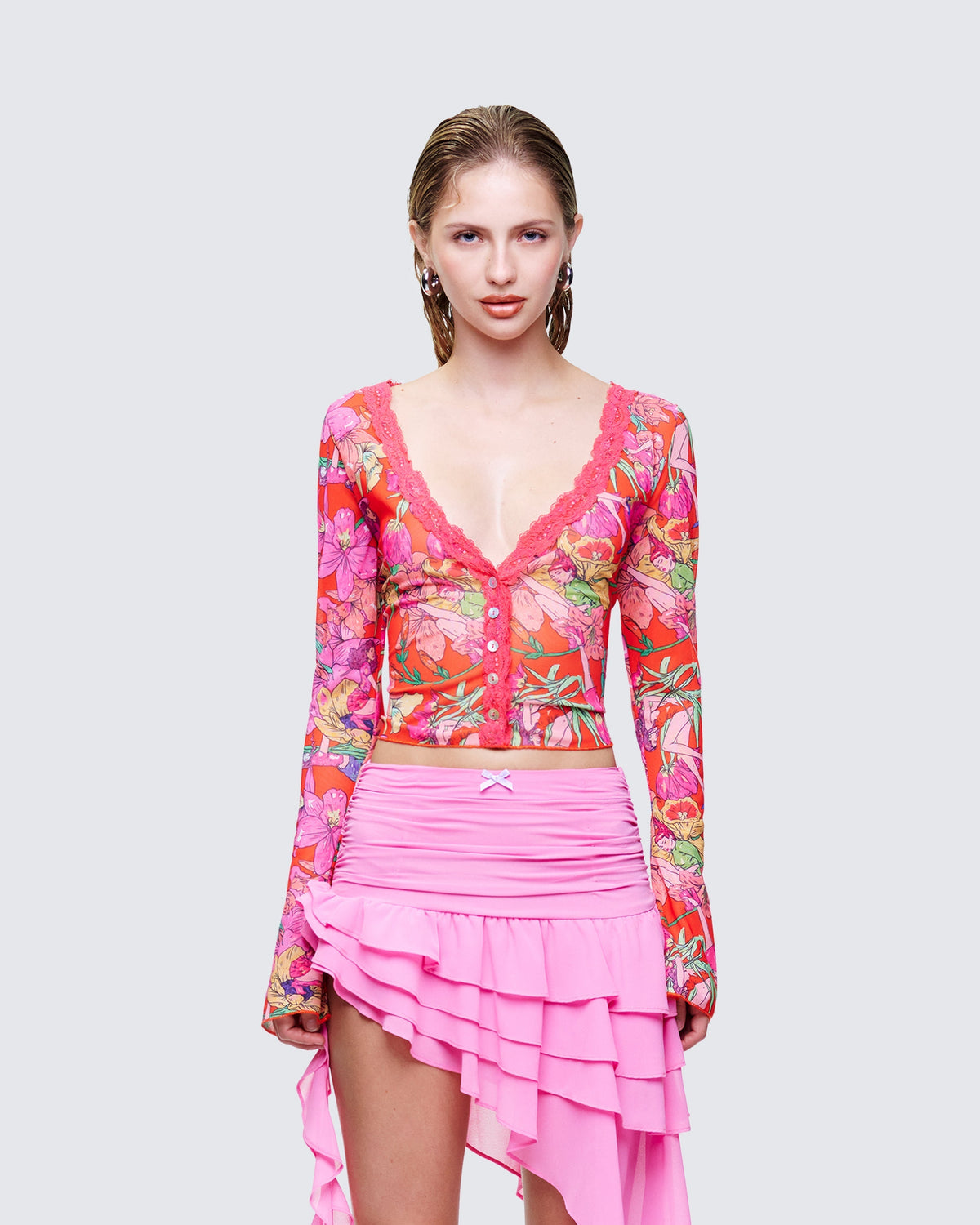 Blusa Aurelia Laranja de Tule Estampado