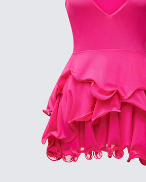 Vestido Curto Bria Rosa com Babado Estruturado