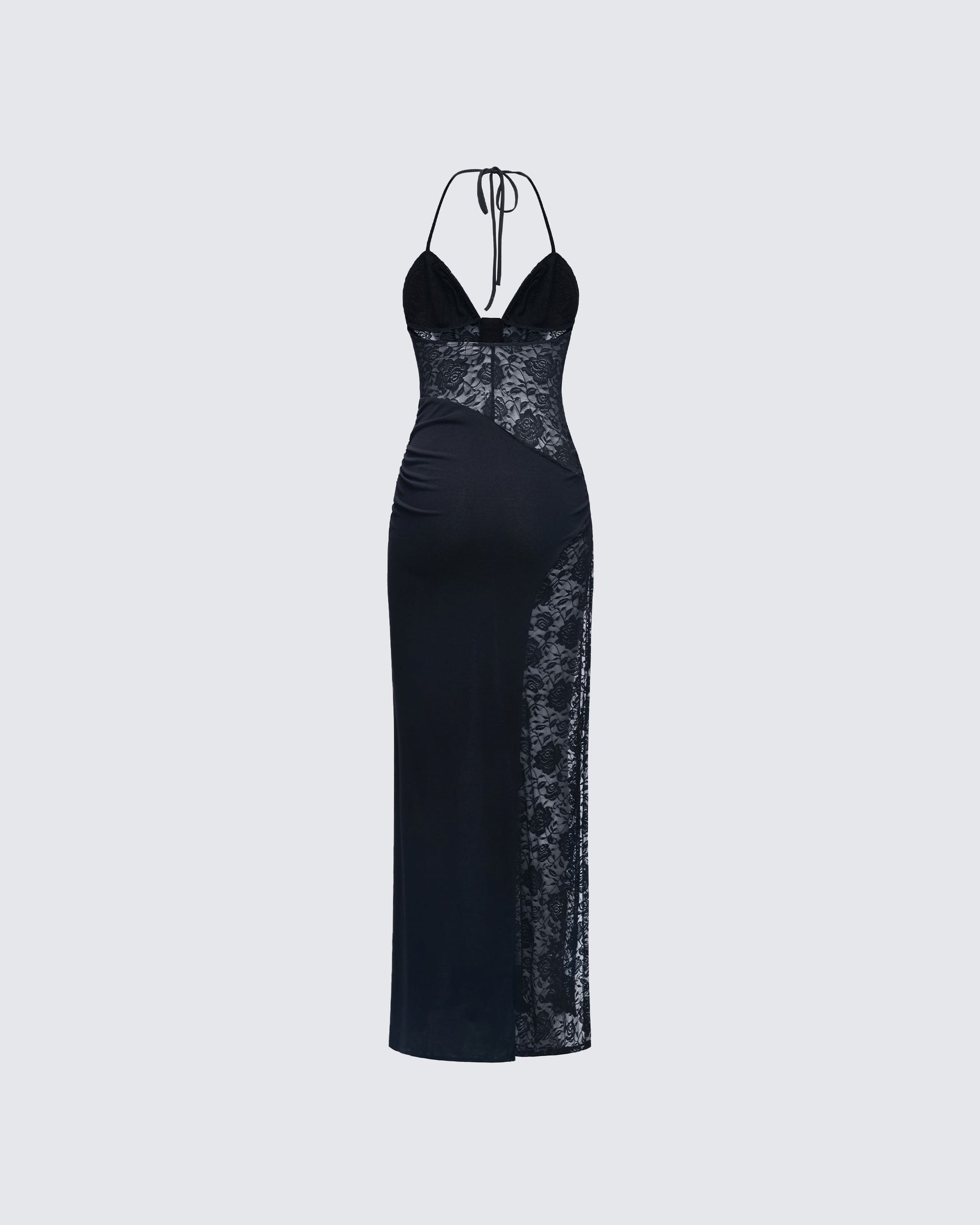 Vestido Longo Brookes Preto de Renda e Crepe