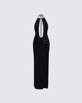 Vestido Longo Coralia Preto com Frente Aberta