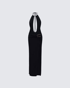 Vestido Longo Coralia Preto com Frente Aberta