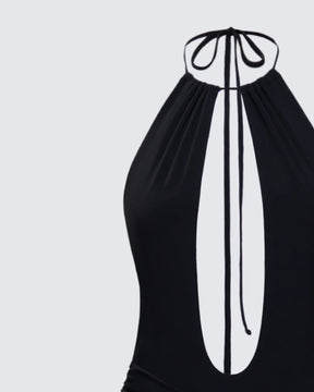 Vestido Longo Coralia Preto com Frente Aberta