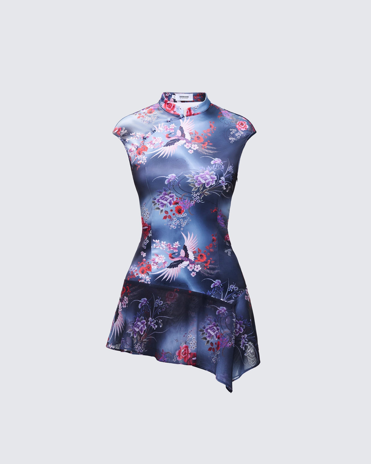 Vestido Curto Eliza Cinza Estampado de Cetim