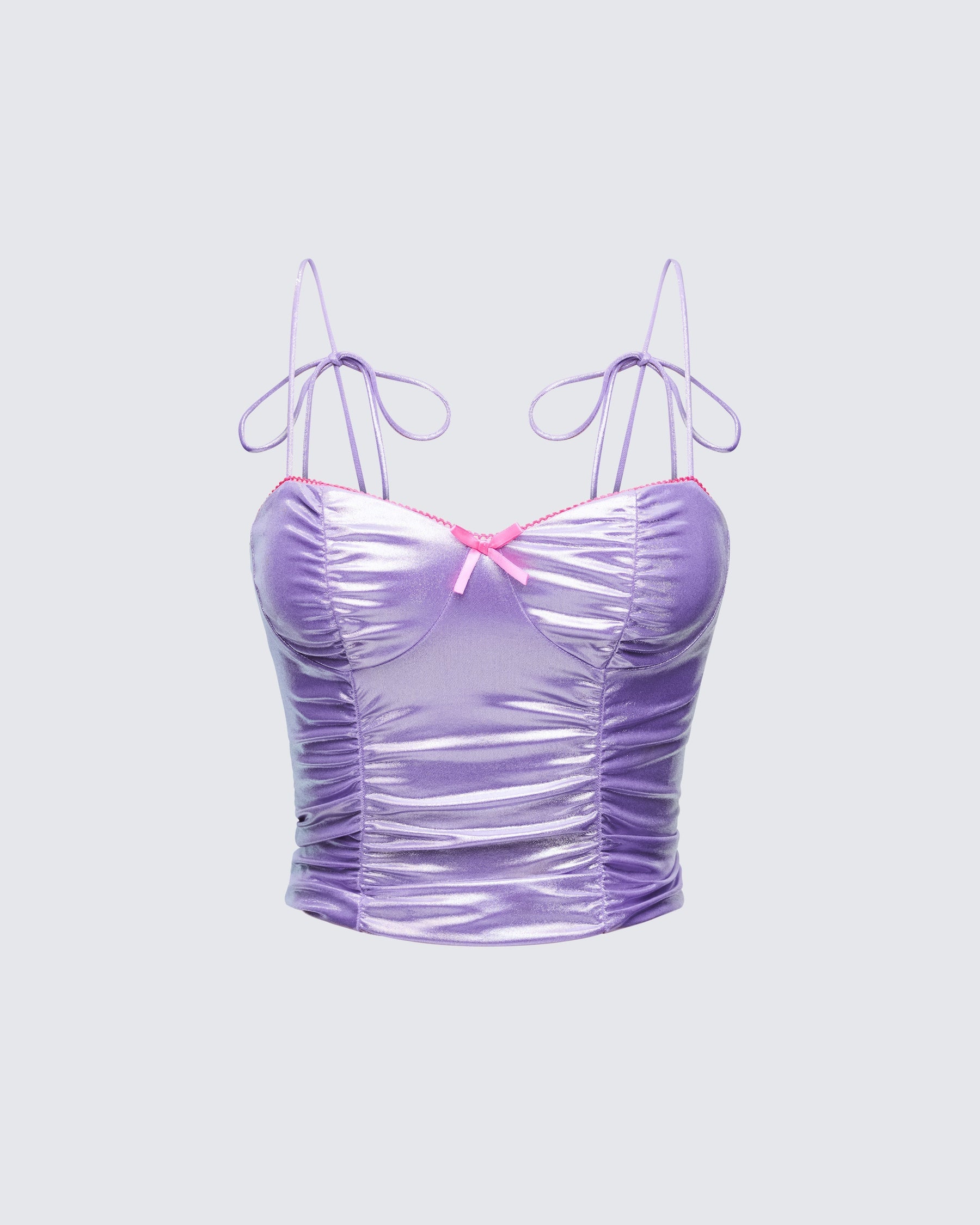 Top Tia Roxo Metalizado Franzido
