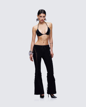 Calça Jeans Genoveva Preta com Amarração