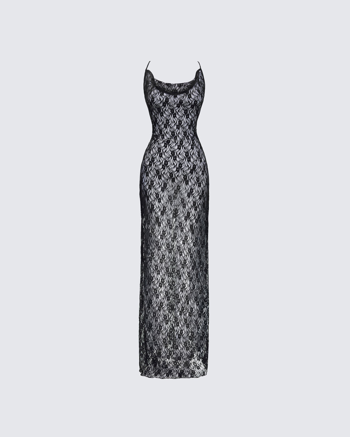 Vestido Longo Hazel Preto de Renda Gola Degagê