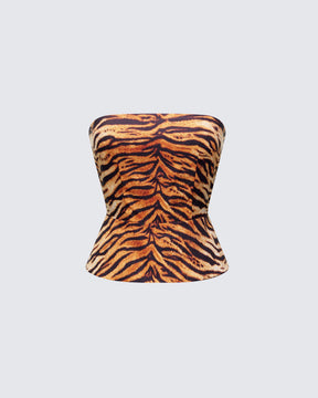 Blusa Juliana Marrom com Estampa de Tigre