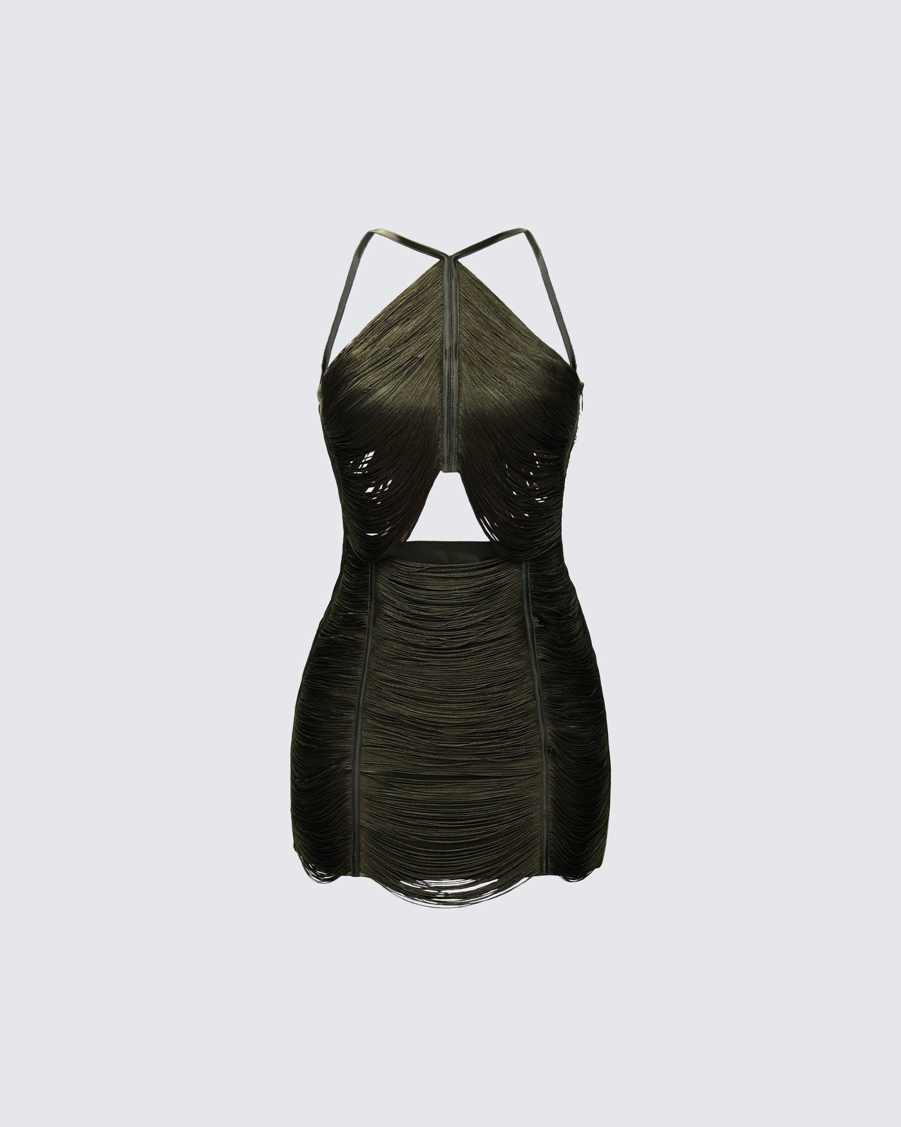 Vestido Curto Jelina Marrom de Franjas