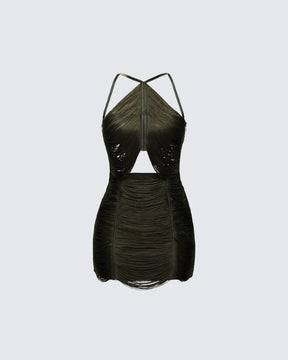 Vestido Curto Jelina Marrom de Franjas