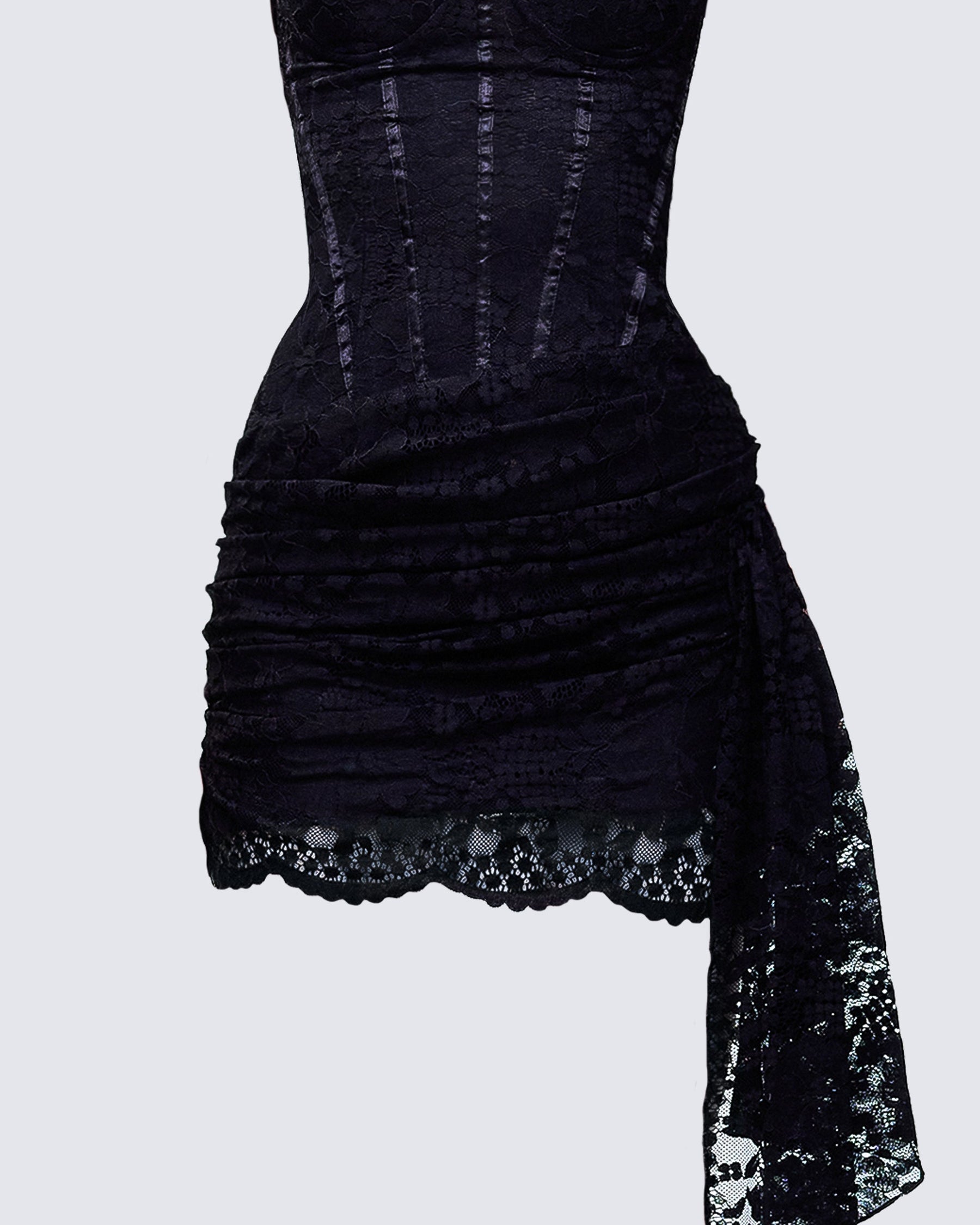 Vestido Curto Millicent Preto Corset de Renda Drapeado