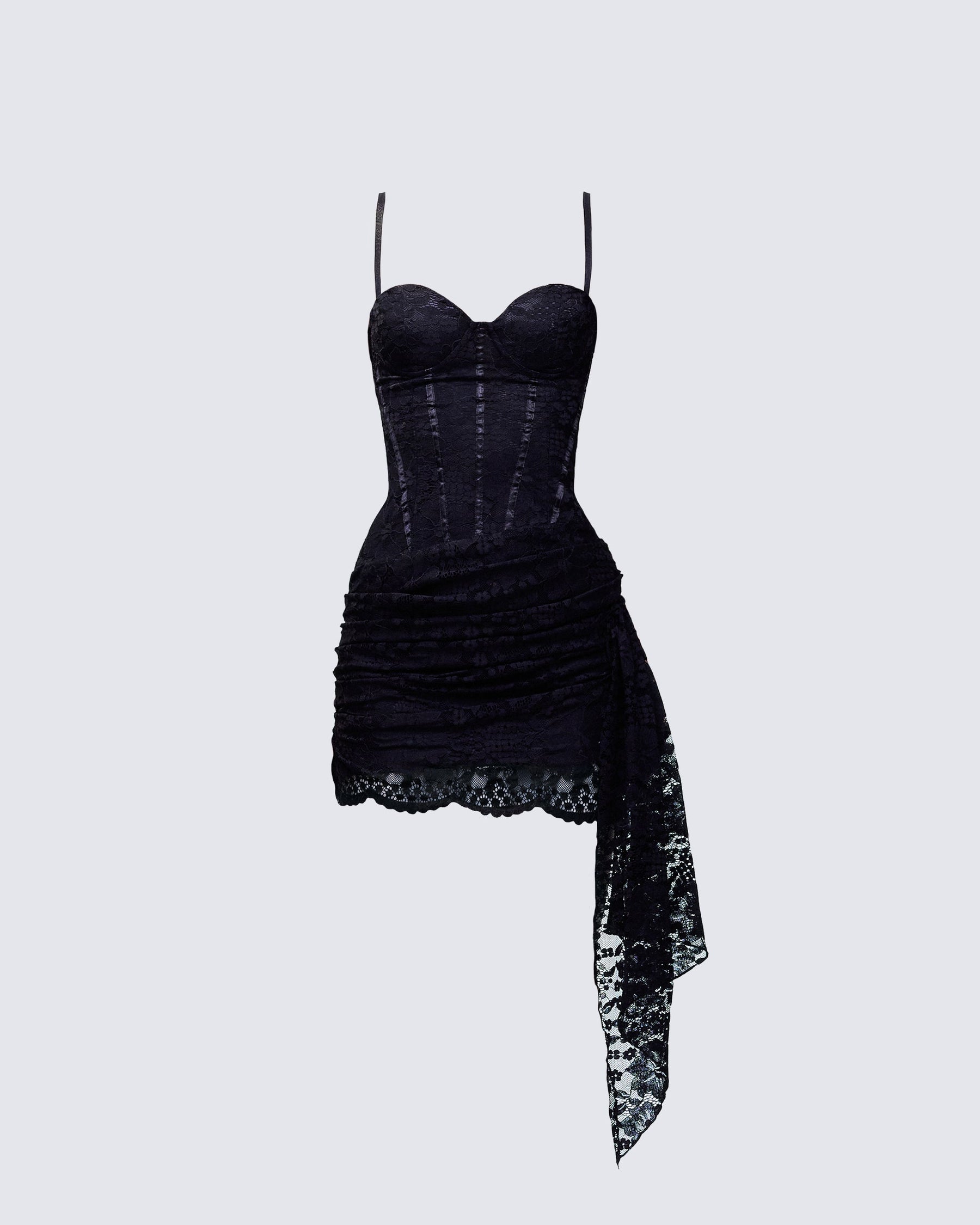 Vestido Curto Millicent Preto Corset de Renda Drapeado