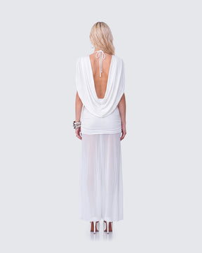 Vestido Longo Nolia Branco Gola Degagê