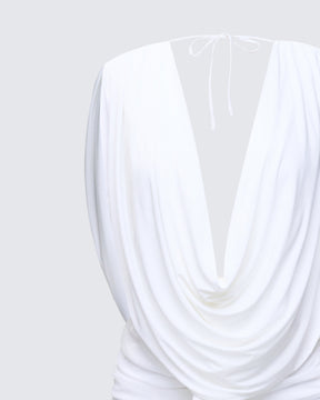 Vestido Longo Nolia Branco Gola Degagê