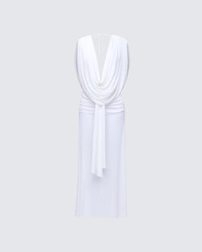 Vestido Longo Nolia Branco Gola Degagê