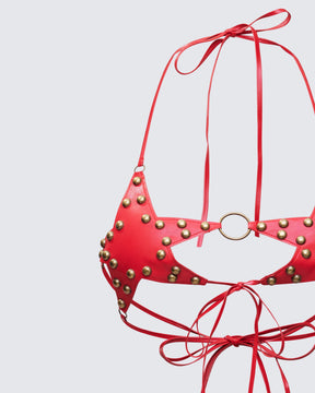 Top Reign Vermelho de Couro Ecológico com Estrelas