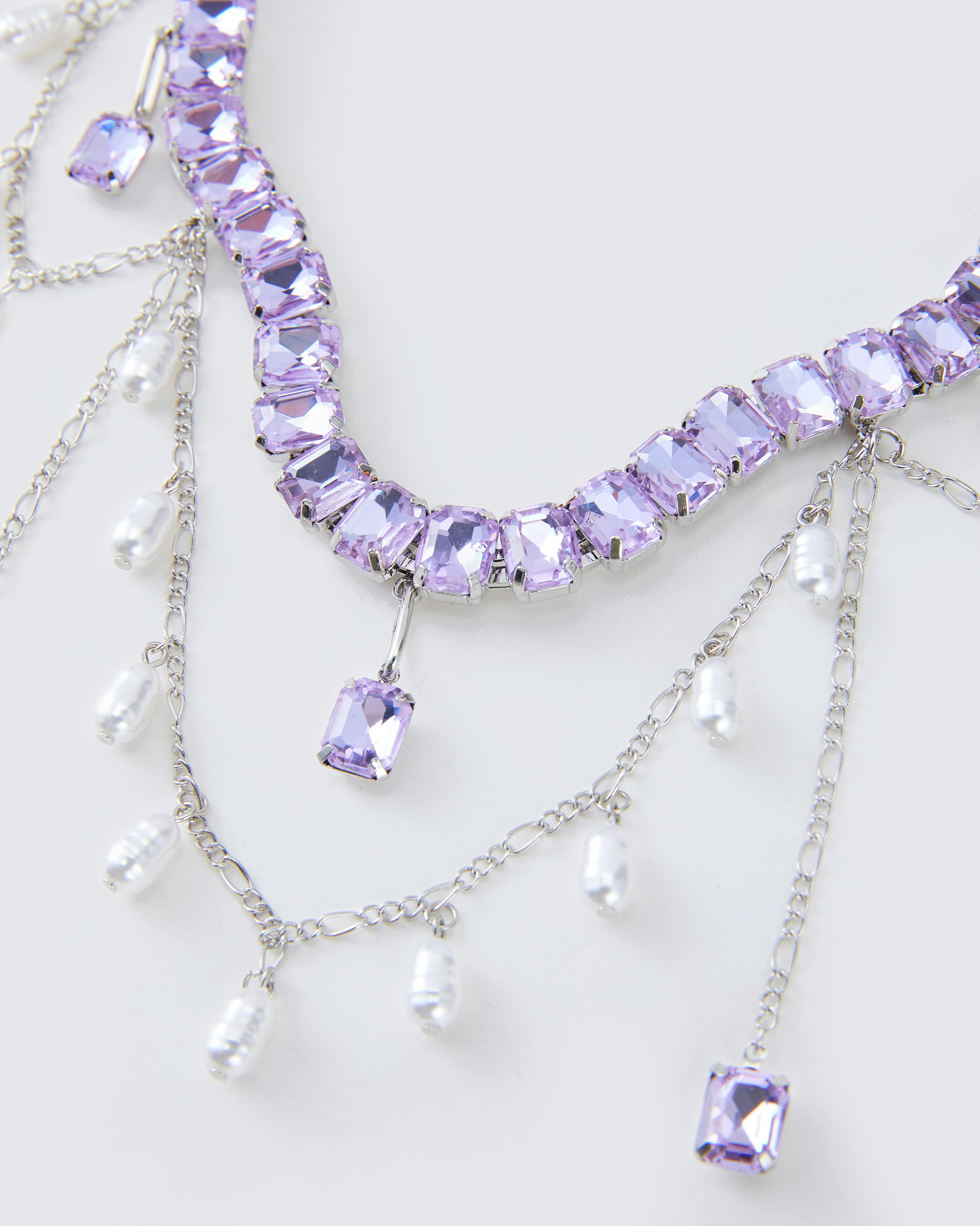 Choker Rhodes Roxa com Pingentes de Pérola