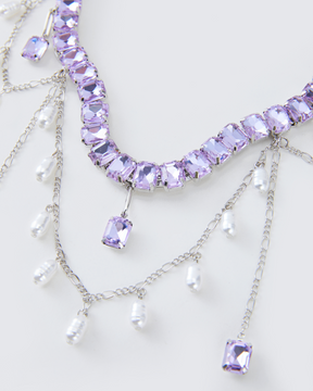 Choker Rhodes Roxa com Pingentes de Pérola