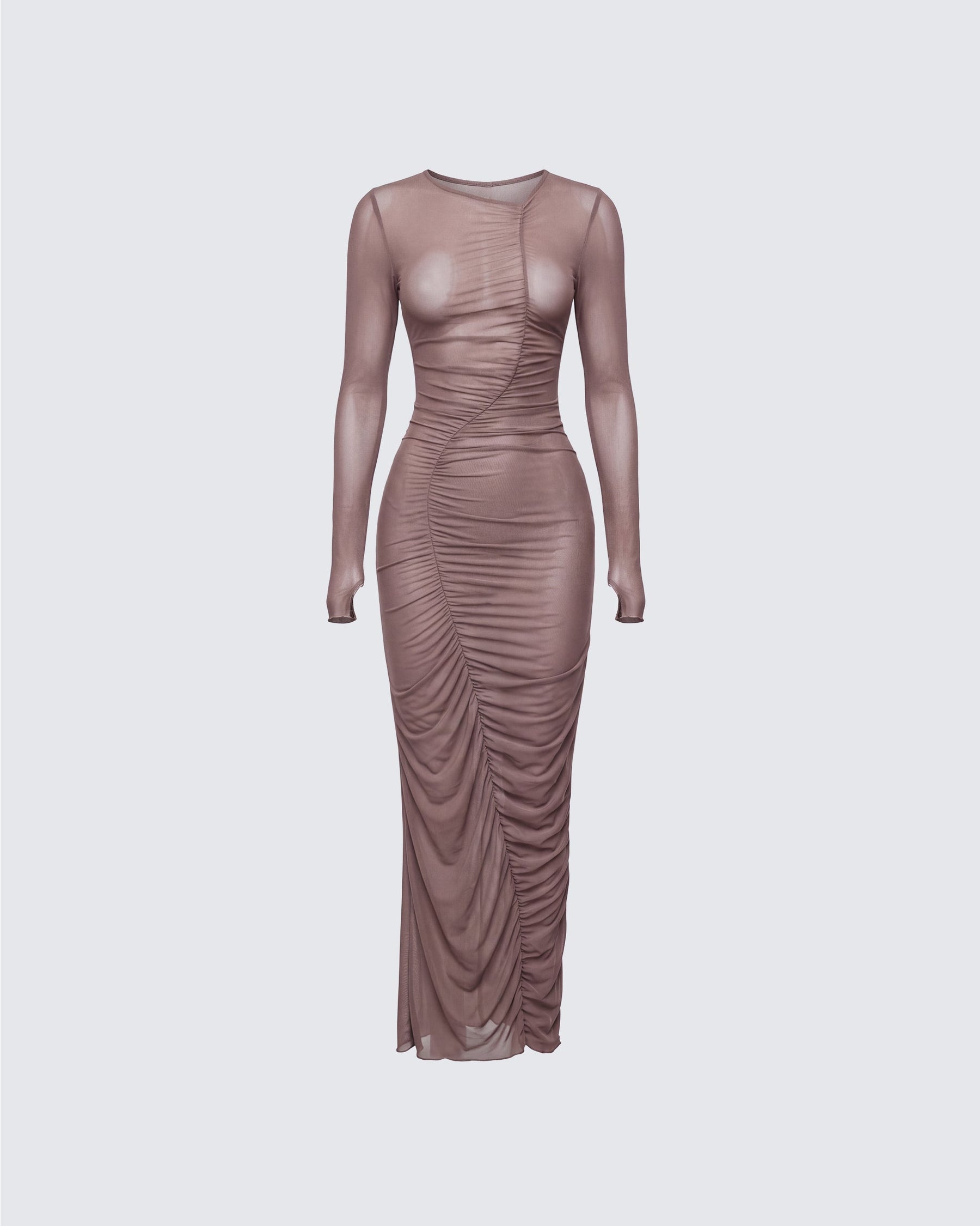 Vestido Longo Sera Marrom de Tule Transparente