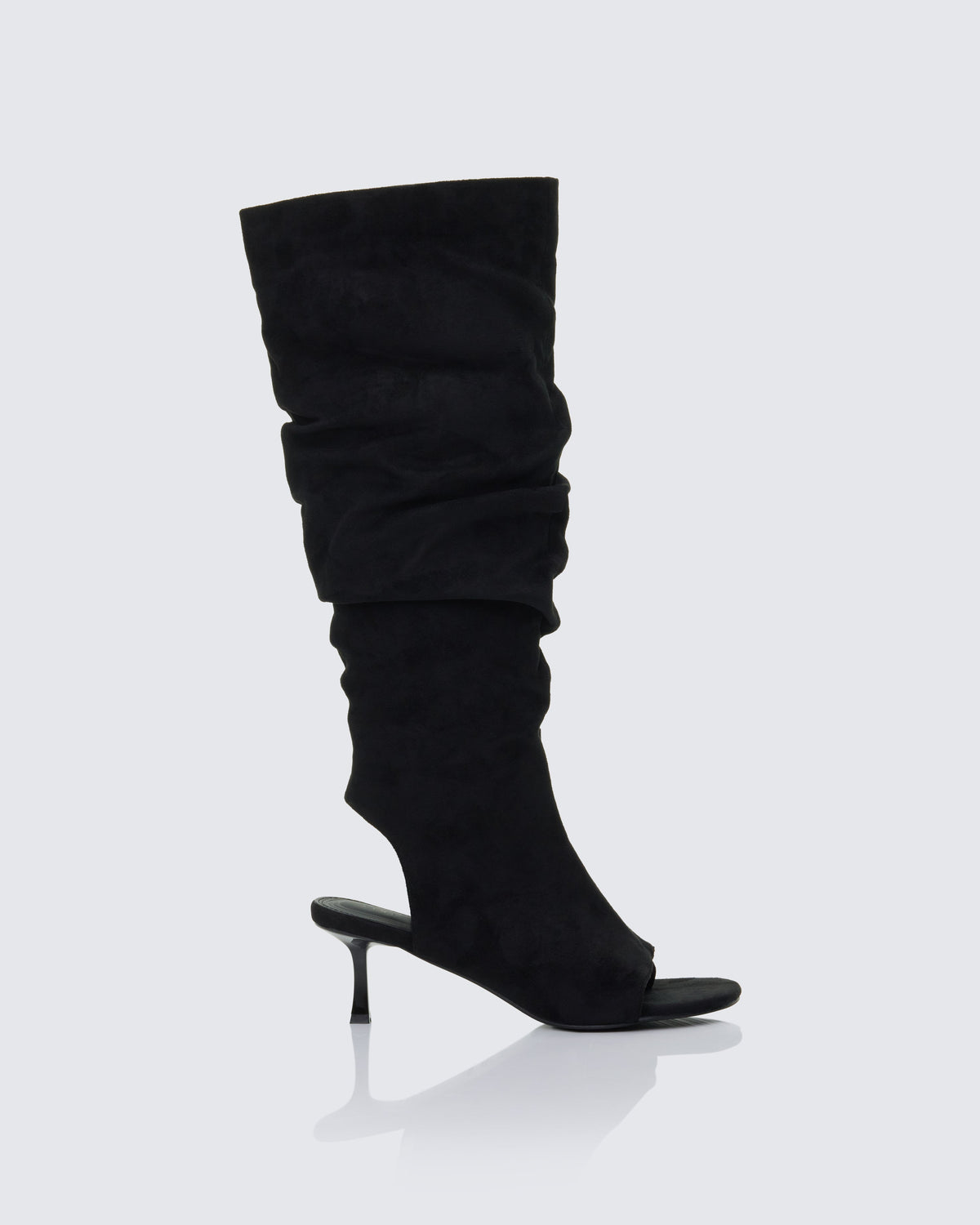 Bota Stormi Preta de Camurça Sintética Peep Toe