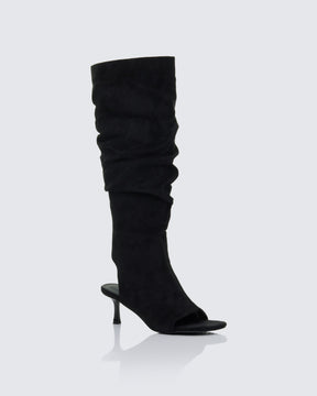Bota Stormi Preta de Camurça Sintética Peep Toe
