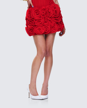 Minissaia Tayah Vermelha com Aplicação de Rosas